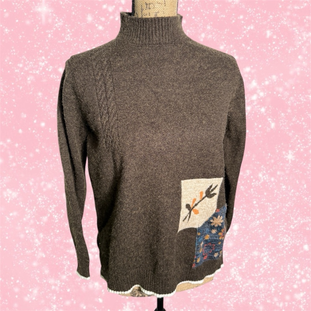 Patchwork Knit Turtleneck Sweater - image 3